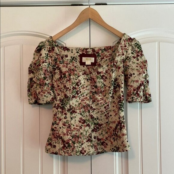 Maeve Anthropologie Women's Puff Sleeve Floral Short Sleeve Top Size 2 - Picture 1 of 8